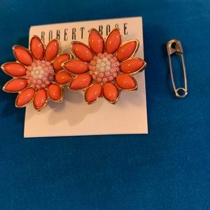 New Robert Rose Orange flower Earrings